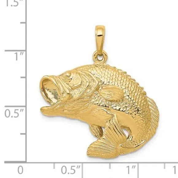 New!!! 14k Gold Jumping Bass Fish Pendant